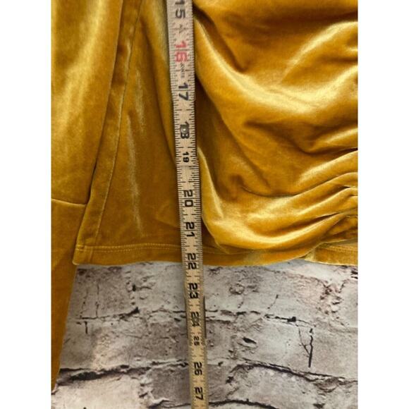Cato Top Womens Medium Mustard Gold Velvet Cropped Ruched Boho Hippie Stretch - Picture 9 of 13